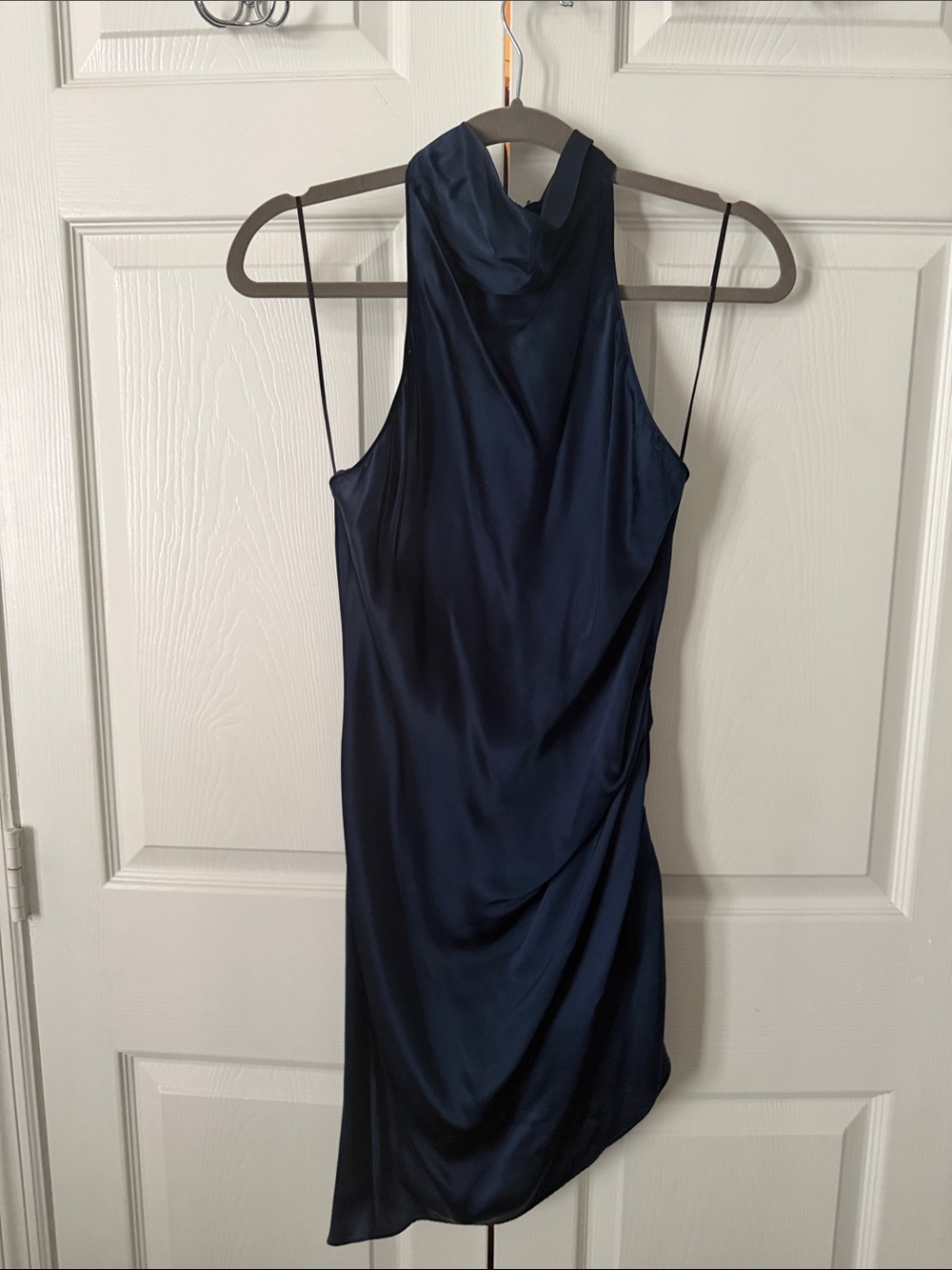 Amanda Uprichard Samba Halter Satin Mini Dress in Ink - Picture 4 of 6